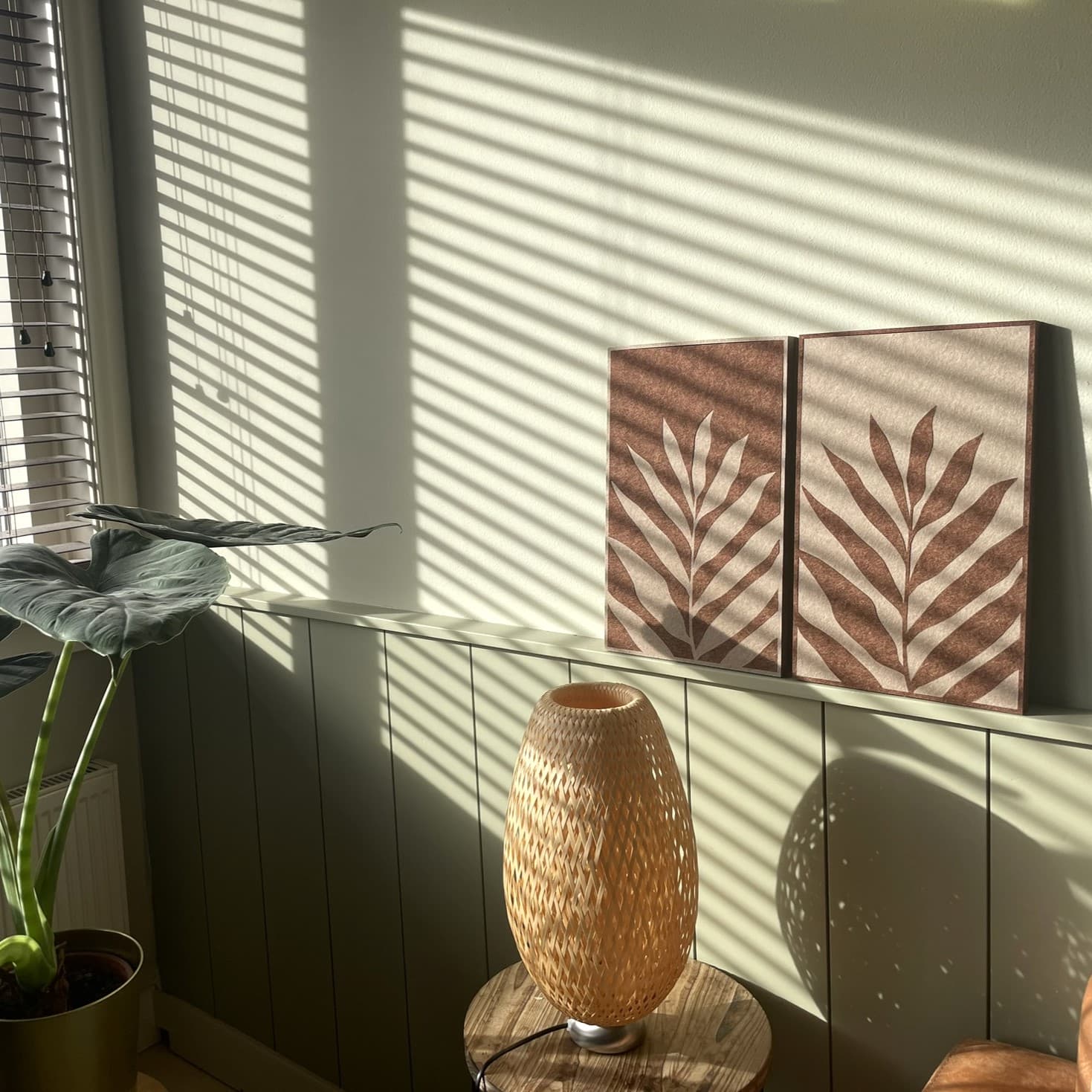 EASYfelt PET-vilt akoestisch wandpaneel Sand en Brown Art Botanical woonkamer